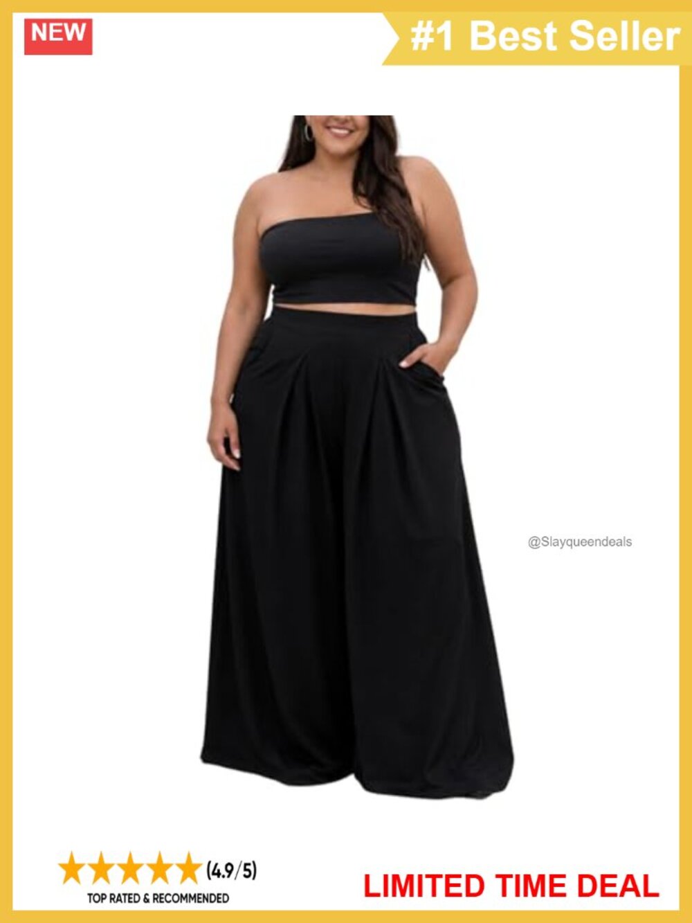 Plus Size Wide Leg Palazzo Pants High Waist Pockets Flowy Trousers